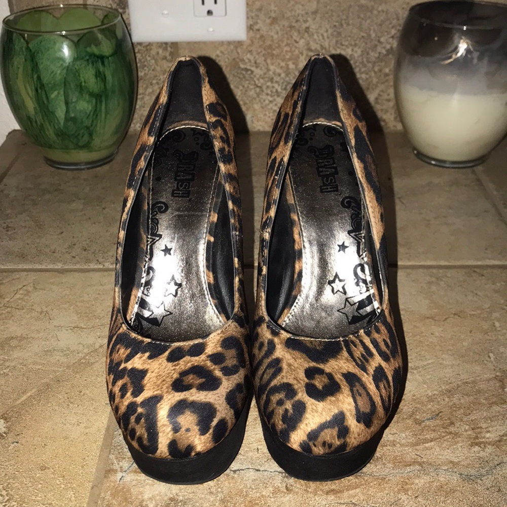 Brash Leopard Heels with Black Wedge Size 8